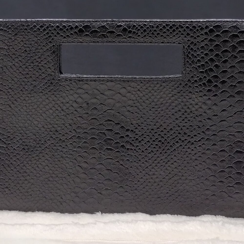 Express Black Snakeskin Textured Clutch Cutout Handle Evening Bag